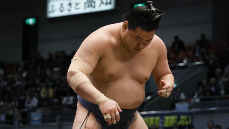 Nouveau Yokozuna Hoshoryu bord Wakamotoharu pour victoire consécutive