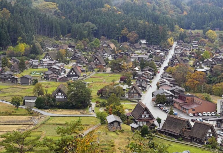 Touriste attaqué par Bear Cub dans le village pittoresque de Shirakawa dans le centre du Japon