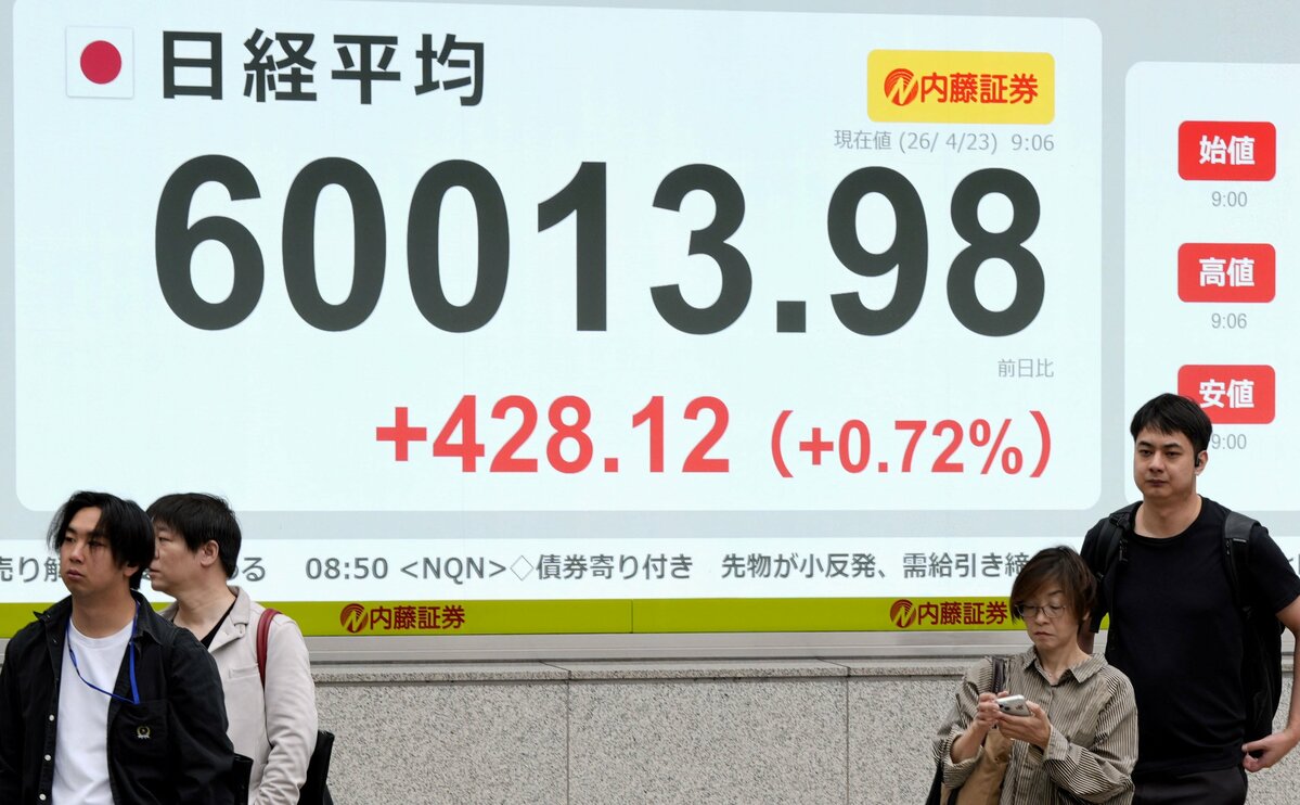 O índice Nikkei ultrapassa os 60.000 pontos pela primeira vez, impulsionado pelas esperanças de paz no Oriente Médio.